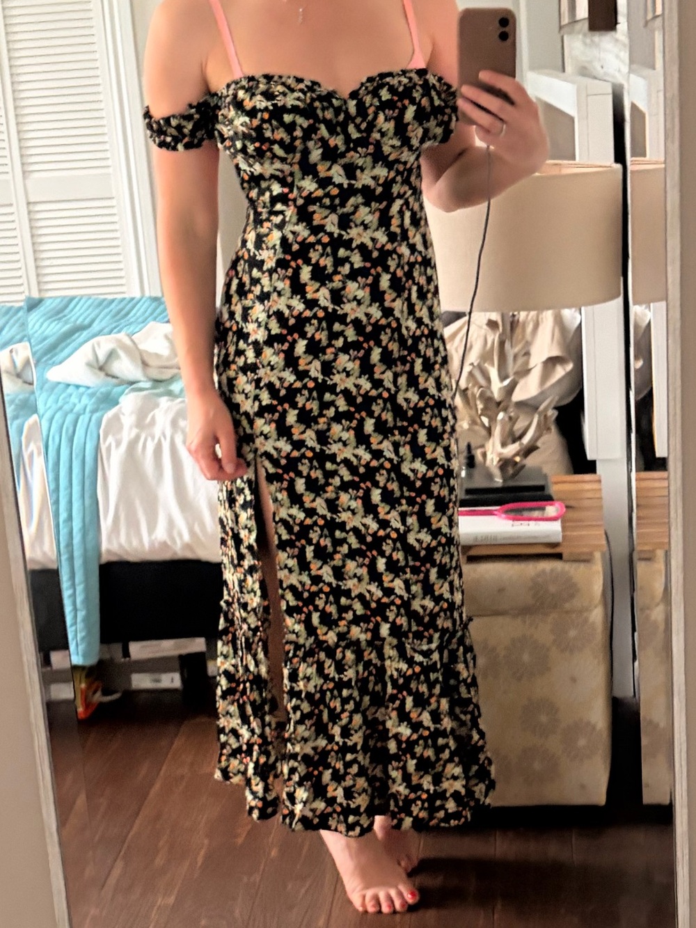 Urban Outfitters Black Floral Off-Shoulder Maxi Dress